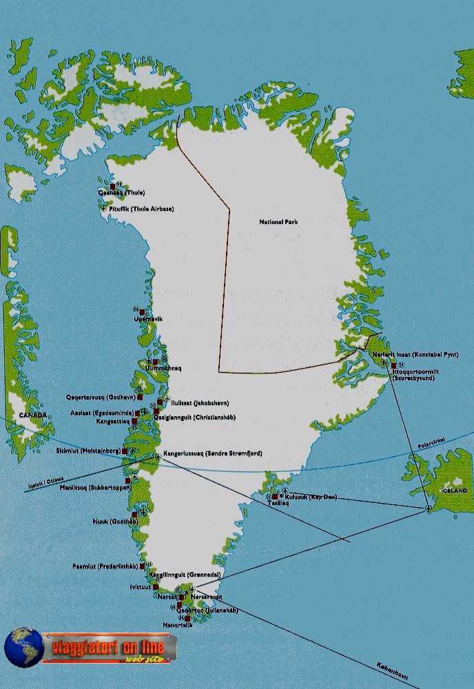 Mappa geografica Danimarca. Groenlandia