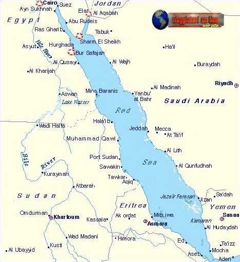 Mappa geografica Egitto. Mar Rosso