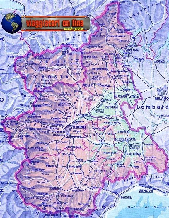 Mappa geografica Piemonte