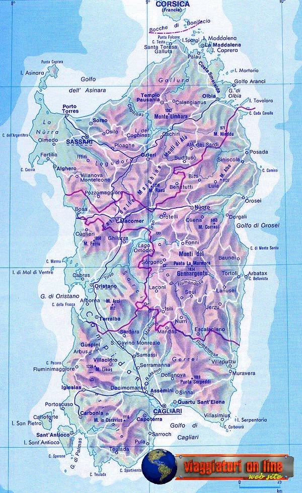 Mappa geografica Sardegna