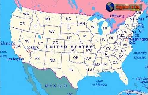 Mappa geografica Usa. Stati Uniti