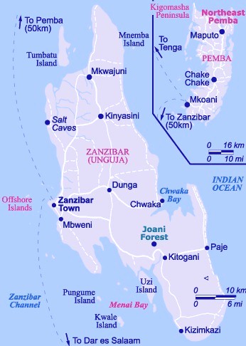 Mappa geografica Tanzania. Zanzibar